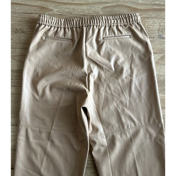 Calvin Klein Pants Vegan Faux Leather Ankle Cropped Nude Tan Drawstring Waist - Picture 4 of 4